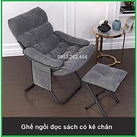 Hình ảnh Ghế thư giãn lười ngồi đọc sách kèm gác chân, có thể gấp gọn thuận tiện, tựa lưng thoải mái - BH 12 tháng - RE0676