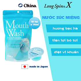 Nước súc miệng bỏ túi OKINA dòng LONG SPIN X Nhật Bản hương Bạc Hà – Túi 10 hũ x 14ml