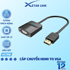 Cáp HDMI to VGA 1080P Full HD Vention - Dây cáp chuyển đổi Hdmi sang Vga Máy tính, Laptop - Hàng chính hãng