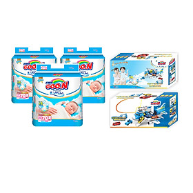 Combo 3 bịch tã dán Goo.N Premium gói cực đại Newborn 70 miếng + Tặng 1 bộ đồ chơi mô hình máy bay (Màu ngẫu nhiên)
