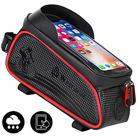 Túi chống thấm nước trên khung trước xe đạp cùng giá đỡ điện thoại-Màu đỏ