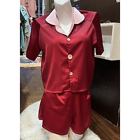 Bộ Đồ Ngủ Tay Ngắn Quần Đùi Lụa Quảng Châu Nút Bọc Cao Cấp Dễ Thương