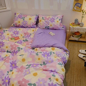 Set Ga Gối Cotton Living 100%cottonHàng Nhập Khẩu Cao Cấp 4 Món Hoa Tím