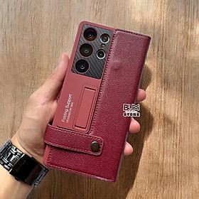 Bao Da Cao Cấp Cho Samsung Galaxy S25 Ultra / S24 Ultra Có Giá Đỡ , Ngăn Để Thẻ , Quai Gài , Bảo Vệ Camera - ĐỎ BORDEAUX, ĐỎ BORDEAUX