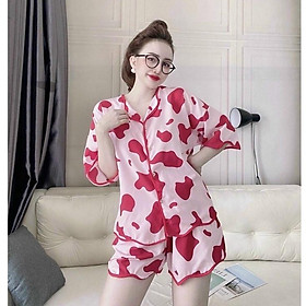 Đồ Ngủ Pijama Bò Sữa Lượn Sóng Chất Mềm Mịn Mặc Ngủ Mát Freesize