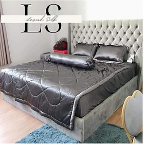 Trọn Bộ Chăn Ga Gối Phi Lụa Lavish Silk Cao Cấp Mát Lạnh Hàng Loại 1 Không Nối Vải - Xám Đậm