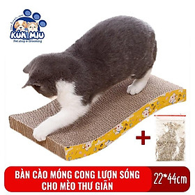 Bàn cào móng cho mèo bằng bìa cong lượn sóng Kún Miu tặng kèm catnip giúp