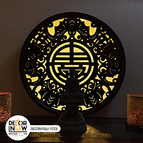 Đèn Hào Quang Phật In Tranh Trúc Chỉ CNC DECORNOW 30,40 cm, Trang Trí Ban Thờ, Hào Quang Trúc Chỉ VÂN GỖ DCN-TCC6