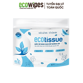 Giấy vệ sinh Ecotissue 3 lớp lốc 6 cuộn không lõi cao cấp mềm dai tự nhiên