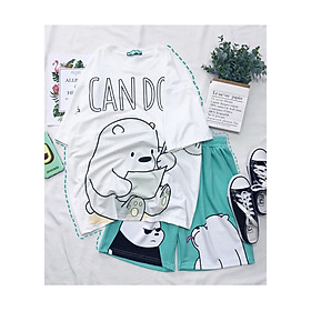 Set đồ unisex Gấu trúc gồm 1 quần cartoon kèm 1 áo thun nam nữ form rộng tay lỡ Freesize mặc vừa từ 40-65kg Molly Urban