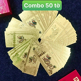 Combo 50 tờ lưu niệm lì xì con Rồng màu vàng plastic in màu - SP005912