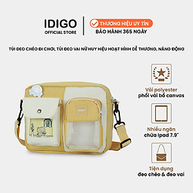 Túi đeo chéo đi chơi, túi đeo vai nữ messenger kèm huy hiệu hoạt hình dễ thương IDIGO FF6 - 2017