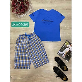 Đồ bộ nữ,đồ ngủ mặc nhà lửng áo vải thun cotton phối quần kaki thời trang