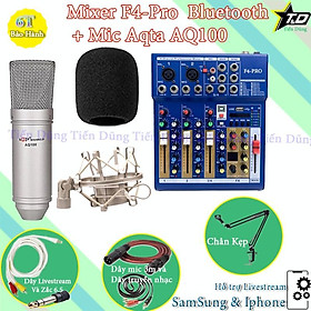 Mua Bộ Mic Thu Âm Livestream Mixer F4 Pro và Mic Aqta AQ100 Chân Đế Dây Livestream Chế Dây Truyền Nhạc Dây mic 3m zắc 6.5