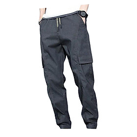 Mens Cargo Pant Multiple Pockets High Waist Trousers Straight Wide Leg Baggy - M