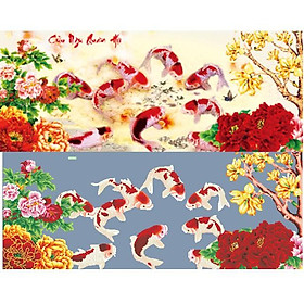 Tranh đính đá cá chép hoa mẫu đơn YN5116 159 x 71 cm chưa thêu