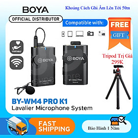 Mua QUÀ TẶNG LÊN TỚI 359K - Micro không dây WM4 Pro K1 (thế hệ mới) sử dụng cho điện thoại  máy quay BY-WM4 PRO Wireless Lavalier Lapel Microphone for iPhone Android Smartphone DSLR Cameras Youtube Recording Streaming Vlog Hàng Chính Hãng