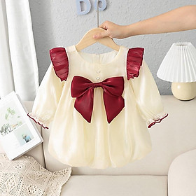 Đầm voan nơ dài tay hàng quảng châu dễ thương cho bé gái
