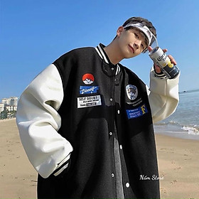 Áo khoác bomber in hình unisex form rộng style ulzzang - Áo khoác bóng chày màu đen, nâu, xanh Nấm Store