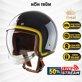 Mũ bảo hiểm Royal kính âm M139 tem V10 đen line vàng