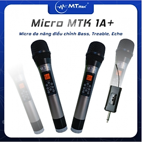 Bộ 2 Micro không dây đa năng MTK 1A+ Tích hợp chỉnh bass, treble, echo ngay trên thân mic - Màn hình LCD hiển thị tần số - Phù hợp mọi thiết bị - Micro karaoke, livestream, thu âm cao cấp