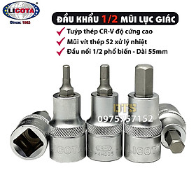 Mua Đầu khẩu 1/2 ra đầu lục giác Licota  đầu tuýp lục giác thép S2 siêu cứng 4-10mm  đầu khẩu lục giác 1/2 inch cao cấp