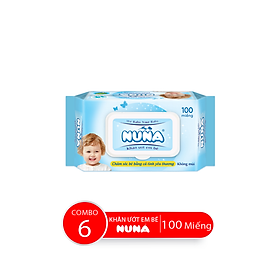 Combo 6 bao khăn ướt em bé nuna không mùi, 100 miếng/bao