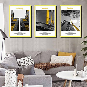 Mua Bộ 3 tranh canvas treo tường Decor Họa tiết kiến trúc tone vàng  xám - DC201