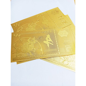 combo 5 tờ lưu niệm hình con Trâu, chất liệu nhựa plastic mạ một lớp màu vàng, dùng để trang trí trong nhà, làm tiền lì xì dịp Tết Tân Sửu 2021,