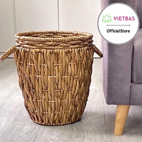 Giỏ lục bình đựng đồ VIETBAS tròn có quai MAU28