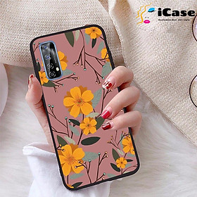 Ốp lưng iCase dành cho Realme 7 chất liệu viền dẻo lưng cứng nhám TPU có hai lỗ xỏ dây đeo in nổi 4D hình bộ sưu tập HOA 26