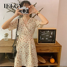 Đầm Dáng Chữ A Cổ Chữ V Họa Tiết Hoa Xinh Xắn Nữ Tính