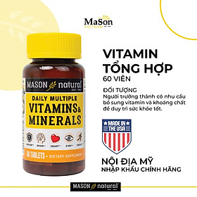 Viên uống Bổ sung vitamin tổng hợp cho cơ thể Mason Natural Daily Multiple Vitamins With Minerals –  lọ 60 viên