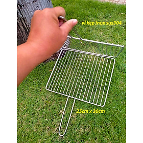 Mua Vỉ nướng kẹp inox sus304 cao cấp - hoàn ngay 200% nếu bị gỉ sét - kích thước 25cm x 30cm x 16mm