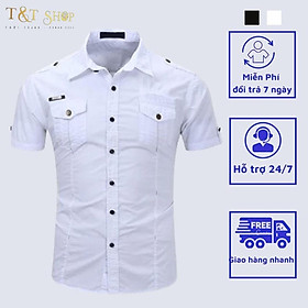 Áo sơ mi, Áo sơ mi nam cộc tay, 2 túi ngực, đường thêu trước ngực, tạo điểm nhấn cho chiếc áo của bạn, cách điệu H40