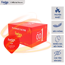 Bao cao su nam Feelex Passionate Factor mỏng, nhiều gel bôi trơn, ấm nóng truyền nhiệt - Hộp 10 bcs