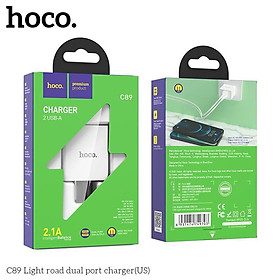 Cốc sạc HOCO C89 - Củ sạc 2 cổng USB tối đa 2.1A, dùng cho iPhone, Samsung và máy khác - Hàng chính hãng