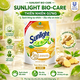 Nước Rửa Chén Sunlight Bio-Care Thiên Nhiên Gừng, Sạch Dầu Mỡ Dịu Nhẹ Cho Da Tay, Túi/Chai Dung Tích Lớn 3.3kg/3.6kg