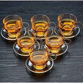 Mua Combo 6 đĩa thủy tinh lota tách và 6 chén đáy trụ có quai uống trà