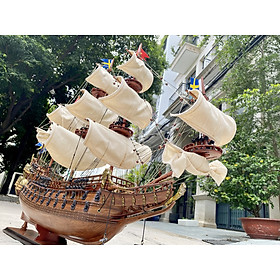 Thuyền buồm phong thủy Wasa dài 90cm gỗ tự nhiên lắp ráp sẵn, mô hình thuyền gỗ cao cấp gia công tinh xảo, quà tặng doanh nghiệp