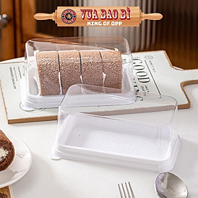 10 Hộp nhựa đựng bánh cuộn, bánh bông lan đế trắng, trong suốt - VUA BAO BÌ