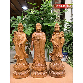 Mua Bộ tượng phật tam thánh tây phương gỗ bách xanh thơm nức kt cao 30 cm