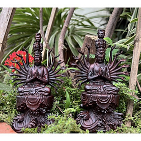 Tượng điêu khắc phật thiên thủ thiên nhãn bằng gỗ trắc đỏ đen cực đẹp kt cao 16×14×7cm 7