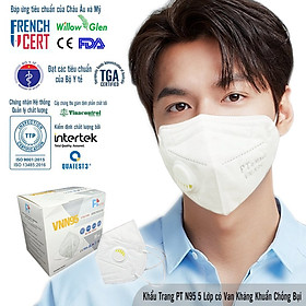 Hộp 10 Cái Khẩu Trang VNN95 PT Mask, Có Van Thở, kháng Khuẩn, Chống Bụi Siêu Mịn PM2.5, Màu Trắng - Đạt Các Chứng Chỉ ISO 13485, ISO 9001, CE, FDA.