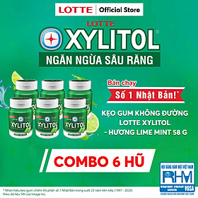 Combo 6 Kẹo Gum không đường Lotte Xylitol - Hương Lime Mint 58 g