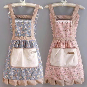 Tạp Dề Vải Canvas Hoa Nhí Phối Bèo Vintage, Phong Cách Tiểu Thư Dễ Thương - HÀNG CHÍNH HÃNG MINIIN