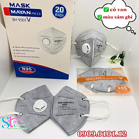 Khẩu trang Mayan PM2.5 BH9501V có van thở, Khẩu trang N95 lọc kháng khuẩn đệm mũi cao cấp