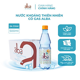 Thùng 24 chai nước khoáng thiên nhiên có ga Alba bổ sung Canxi Magie tốt