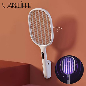 Uareliffe 2 In 1 Electric Mosquito Swatter Digital Display Dual Mode Mosquito Trap Racket Wall-Mounted Anti Insect Bug Zapper Purple Light Trapping USB Rechargeable Insect Killer Swatter With Separate Charging Base For Home Outdoor Use