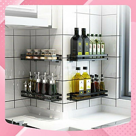Kệ treo tường nhà bếp, phòng tắm, để gia vị đa năng bằng thép carbon không rỉ dán tường siêu chịu lực